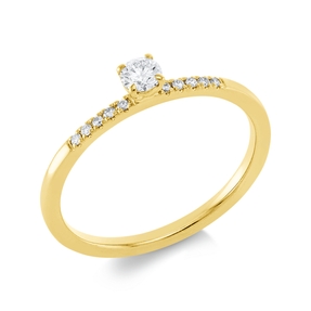 Ring aus 750 Gold Gelbgold 11 Diamanten 0,19ct TW-SI B:3,3mm 4er-Krappe