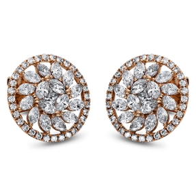 Ohrstecker Blumen im Kreis aus 750 Rotgold 98 Diamanten 1,58ct TW-SI Ø13,2mm