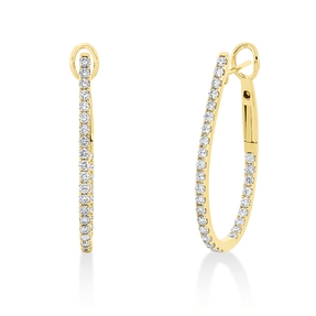 Creolen schmal aus 750 Gold Gelbgold 58 Brillanten 1,01ct TW-SI 31,3x1,8mm