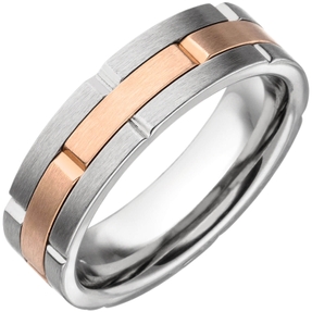 Herren Ring aus Edelstahl mattiert in Bicolor-Optik Breite 6,5mm Edelstahlring Herren Ring aus Edelstahl mattiert in Bicolor-Optik Breite 6,5mm Edelstahlring