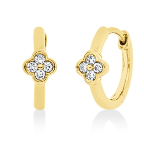 Creolen Blumen aus 750 Gelbgold 8 Brillanten 0,08ct TW-VSI/SI 11,7x4,2mm