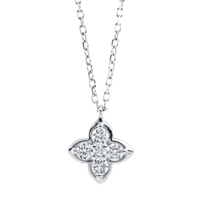 Collier Blume aus 750 Weißgold 4 Brillanten 0,18ct TW-SI 1 Brillant 0,02ct TW-SI