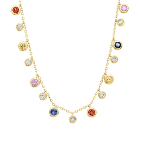 Collier aus 750 Gelbgold 12 Saphire 0,9ct mehrfarbig 11 Brillanten 0,33ct TW-VSI/SI Collier aus 750 Gelbgold 12 Saphire 0,9ct mehrfarbig 11 Brillanten 0,33ct TW-VSI/SI