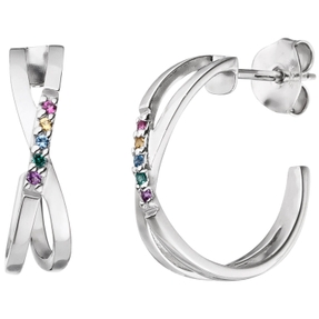 Paar Creolen Halbcreolen aus 925 Silber mit 10 Zirkonia Farbsteine multicolor