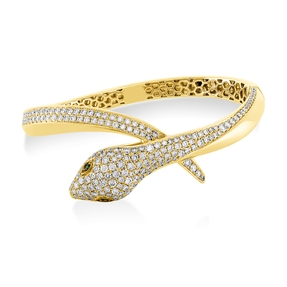 Armreif Schlange aus 750 Gelbgold 2 Tsavorithe 0,06ct grün mit Brillanten 47x57mm Armreif Schlange aus 750 Gelbgold 2 Tsavorithe 0,06ct grün mit Brillanten 47x57mm
