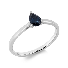 Ring Tropfen aus 750 Gold Weißgold Saphir 0,47ct blau B:6,2mm 3er-Krappe
