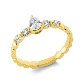 Solitaire Ring 750 Yellow Gold 5 Diamonds 0.47ct TW-SI W:5.8mm