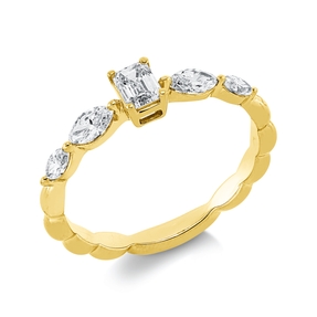 Solitaire Ring 750 Yellow Gold 5 Diamonds 0.53ct TW-SI W:4.5mm