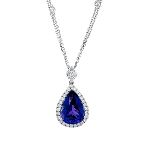 Collier aus 750 Weißgold Tansanit 5,84ct blau 35 Brillanten 0,63ct TW-SI L:45,7cm