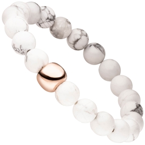 Kugel-Armband mit Howlith 925 Silber Zwischen-Element rotgold vergoldet dehnbar Kugel-Armband mit Howlith 925 Silber Zwischen-Element rotgold vergoldet dehnbar