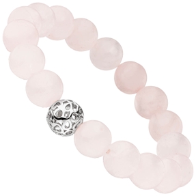 Kugel-Armband mit Rosenquarz & Zwischen-Element aus 925 Silber endlos elastisch Kugel-Armband mit Rosenquarz & Zwischen-Element aus 925 Silber endlos elastisch