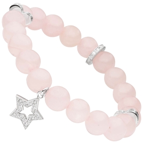 Kugel-Armband aus Rosenquarz rose mit Stern und Herzen 925 Silber Zirkonia 18cm Kugel-Armband aus Rosenquarz rose mit Stern und Herzen 925 Silber Zirkonia 18cm
