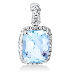 Anhänger 750 Weißgold Topas 4,3ct skyblue 44 Brillanten 0,21ct TW-SI 19x10,3mm