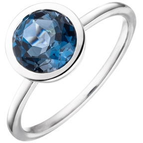 Ring aus 585 Gold Weißgold mit Blautopas Topas London Blue facettiert