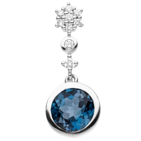 Anhänger aus 585 Gold Weißgold 9 Diamanten Brillanten & Blautopas London blue