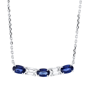 Collier 750 Weißgold 3 Saphire 1,08ct blau 2 Diamanten Smaragd-Schliff 0,5ct TW-SI Collier 750 Weißgold 3 Saphire 1,08ct blau 2 Diamanten Smaragd-Schliff 0,5ct TW-SI