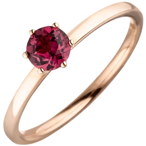 Solitär Ring aus 585 Gold Rotgold mit Edelstein Rhodolith rot facettiert Solitär Ring aus 585 Gold Rotgold mit Edelstein Rhodolith rot facettiert