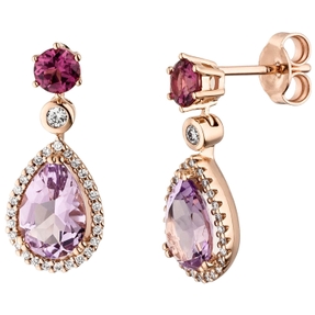 Ohrringe Ohrhänger Tropfen 585 Rotgold mit Amethyst Rhodolith & 56 Brillanten