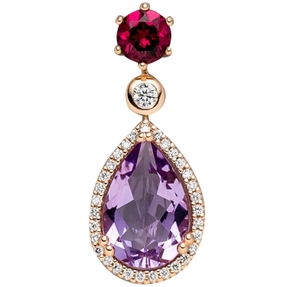 Anhänger Tropfen aus 585 Gold Rotgold Amethyst Rhodolith 32 Diamanten Brillanten Anhänger Tropfen aus 585 Gold Rotgold Amethyst Rhodolith 32 Diamanten Brillanten