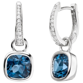 Ohrringe Creolen 2-teilig aus 585 Weißgold 20 Brillanten Blautopase London Blue