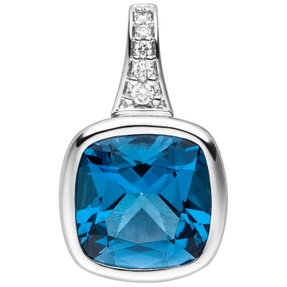 Anhänger aus 585 Gold Weißgold mit 5 Diamanten Brillanten Blautopas London Blue