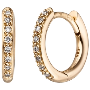 Ohrringe Creolen 12,1x1,7mm 585 Gold Gelbgold 16 Diamanten Brillanten 0,08 Ct