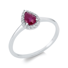 Ring Tropfen aus 750 Weißgold Rubin 0,45ct rot 18 Brillanten 0,06ct TW-SI B:8,7mm