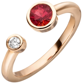 Ring aus 585 Gold Gelbgold mit Rubellit rot & Diamant Brillant 0,07 Ct W-si