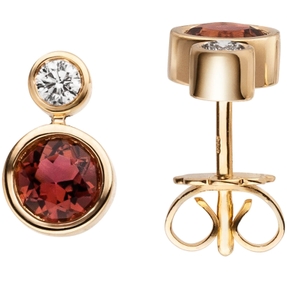 Ohrstecker aus 585 Gold Gelbgold mit Rubellit rot & Diamanten Brillanten 0,14 Ct Ohrstecker aus 585 Gold Gelbgold mit Rubellit rot & Diamanten Brillanten 0,14 Ct