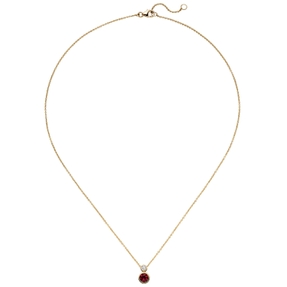 Collier aus 585 Gold Gelbgold mit Rubellit rot Diamant Brillant 0,07 Ct 42-45cm
