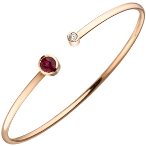 Armreif Armband offen Armspange 585 Gold Gelbgold Rubelit rot Diamant Brillant Armreif Armband offen Armspange 585 Gold Gelbgold Rubelit rot Diamant Brillant