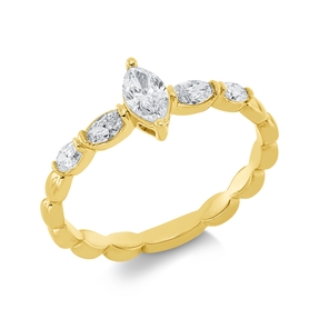Solitaire Ring aus 750 Gold Gelbgold 5 Diamanten 0,55ct TW-SI B:7,2mm