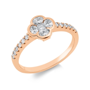 Ring Blume aus 750 Gold Rotgold 17 Diamanten 0,53ct B:7,7mm