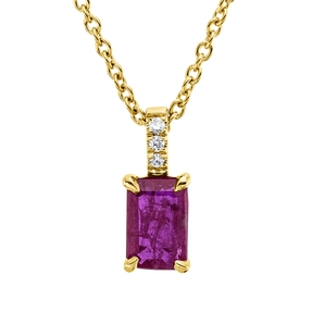 Collier aus 750 Gelbgold Rubin 0,63ct rot 3 Brillanten 0,02ct TW-SI L:45cm