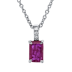 Collier aus 750 Weißgold Rubin 0,71ct rot 3 Brillanten 0,02ct TW-SI L:45cm