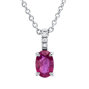 Collier Oval aus 750 Weißgold Rubin 0,5ct rot 3 Brillanten 0,02ct TW-SI L:45cm