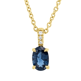 Collier aus 750 Gelbgold Saphir 0,46ct blau 3 Brillanten 0,02ct TW-SI L:45cm