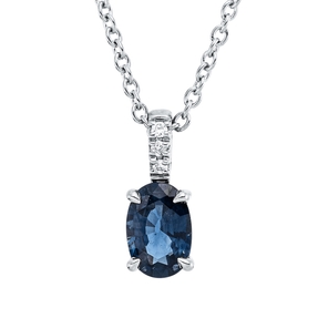 Collier Oval aus 750 Weißgold Saphir 0,44ct blau 3 Brillanten 0,02ct TW-SI L:45cm