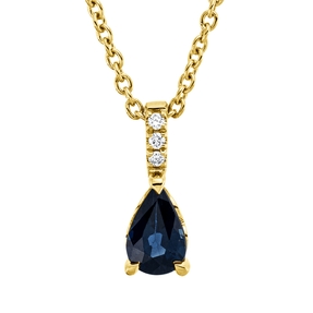 Collier Tropfen 750 Gelbgold Saphir 0,52ct blau 3 Brillanten 0,01ct TW-SI L:45cm
