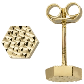 Paar Ohrringe Ohrstecker Hexagon Sechseck aus 333 Gold Gelbgold mit Struktur Paar Ohrringe Ohrstecker Hexagon Sechseck aus 333 Gold Gelbgold mit Struktur