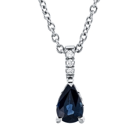 Collier Tropfen 750 Weißgold Saphir 0,59ct blau 3 Brillanten 0,02ct TW-SI L:45cm