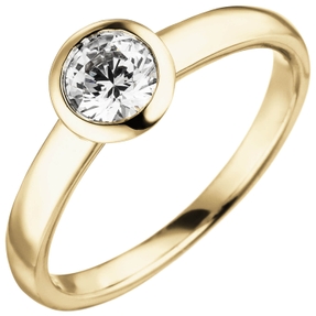 Solitär Ring aus 585 Gold Gelbgold Diamant Brillant 0,50 ct. W-SI Zargenfassung