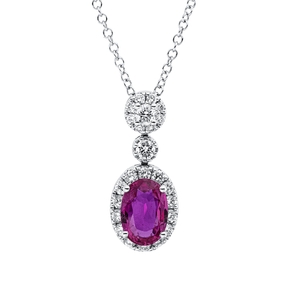 Collier aus 585 Weißgold Rubin 1,02ct rot 24 Brillanten 0,34ct TW-SI L:48,3cm