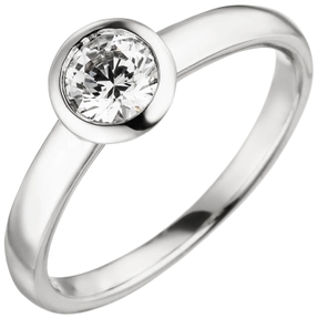 Solitär Ring aus 585 Gold Weißgold Diamant Brillant 0,50 ct. W-SI Zargenfassung