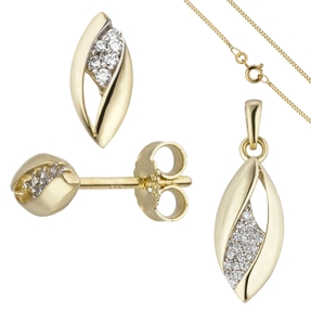 Schmuck-Set aus 333 Gold Gelbgold mit Zirkonia Ohrstecker Anhänger Kette 42cm Schmuck-Set aus 333 Gold Gelbgold mit Zirkonia Ohrstecker Anhänger Kette 42cm