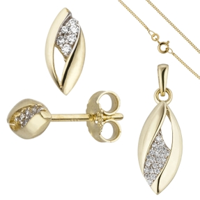 Schmuck-Set aus 333 Gold Gelbgold mit Zirkonia Ohrstecker Anhänger Kette 45cm Schmuck-Set aus 333 Gold Gelbgold mit Zirkonia Ohrstecker Anhänger Kette 45cm