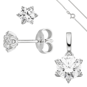 Schmuck-Set Stern 333 Gold Weißgold mit Zirkonia Ohrstecker Anhänger Kette 45cm Schmuck-Set Stern 333 Gold Weißgold mit Zirkonia Ohrstecker Anhänger Kette 45cm