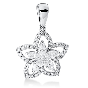 Anhänger Blume aus 750 Gold Weißgold 45 Diamanten 0,65ct 20,8x14,5mm mit Öse
