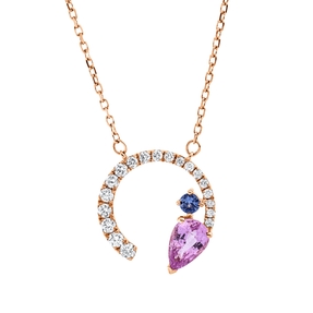 Collier aus 750 Rotgold 2 Saphire 0,59ct blau 19 Brillanten 0,18ct TW-SI L:45cm