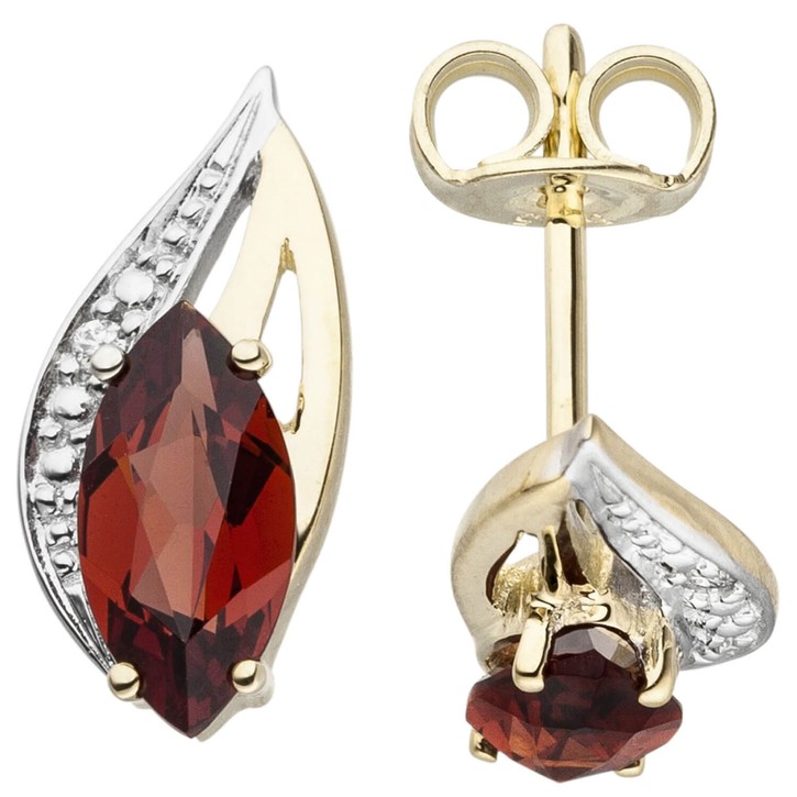 Schmuck-Set 585 Gelbgold Granate und Diamanten Kette 45cm